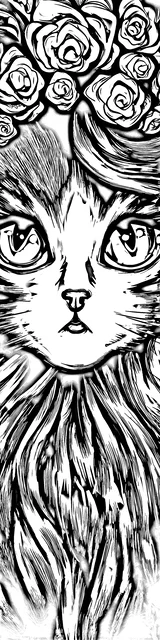 Free colorable bookmarks of a rosy cat